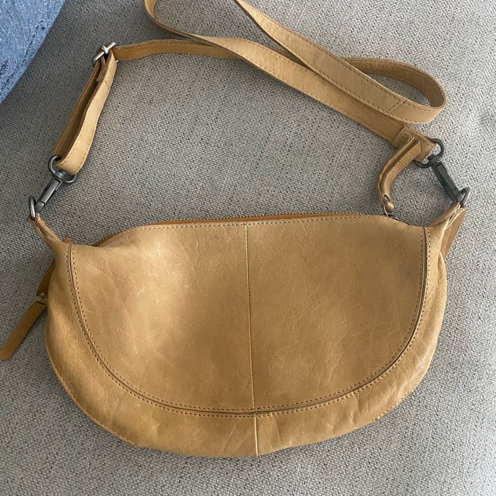 Latico Crosby Camel Leather Crossbody Bag with Pebbled Texture